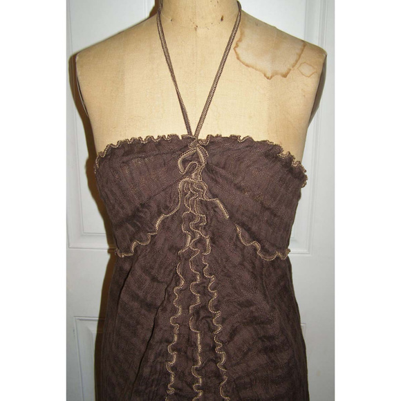 NWT Brown linen Halter dress by Max Studio L 10-12 - Picture 2 of 8